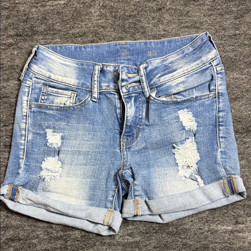 Distressed Blue Denim Shorts